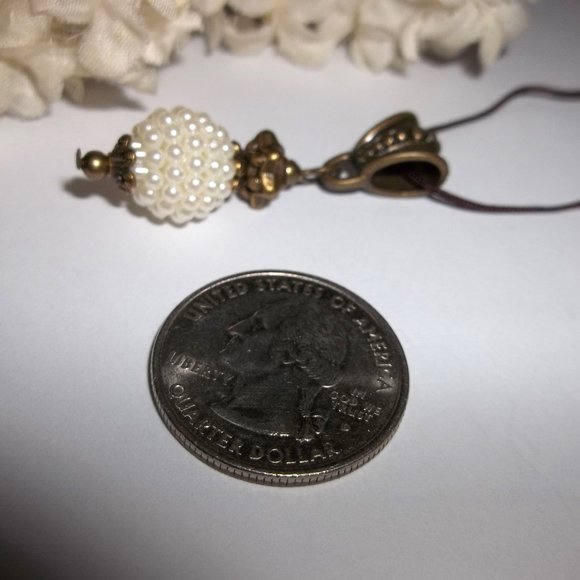 Necklace, Pendant, Medallion Cord Necklace, Pearl Necklace, Boho Necklace 7935 - Picture 3 of 10